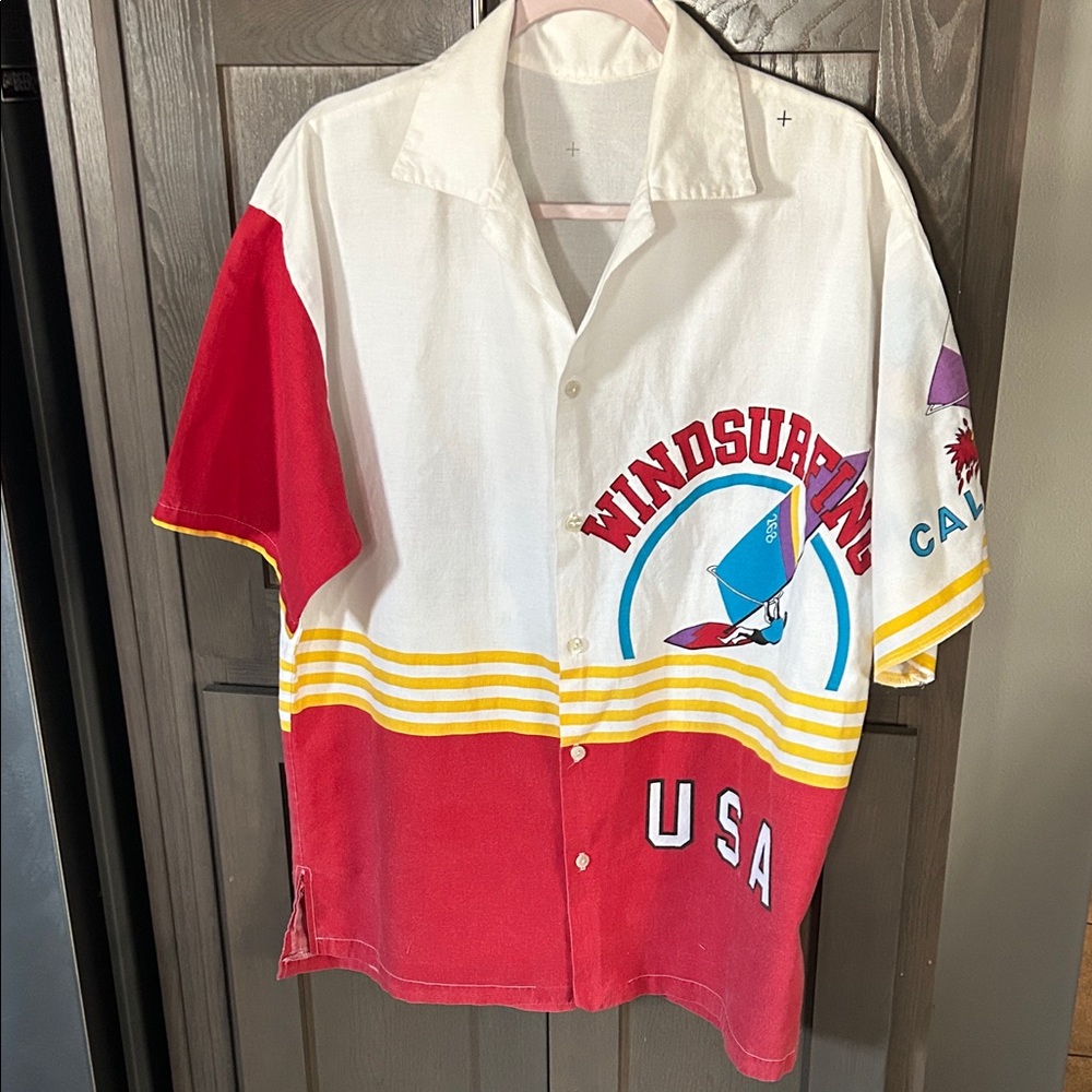 70’s Vintage Vibrant Red and White Windsurfing Men's Shirt